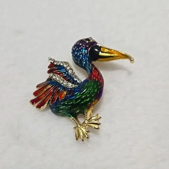 Colorful Bird Brooch with Gold Accents - Picture 2 of 7